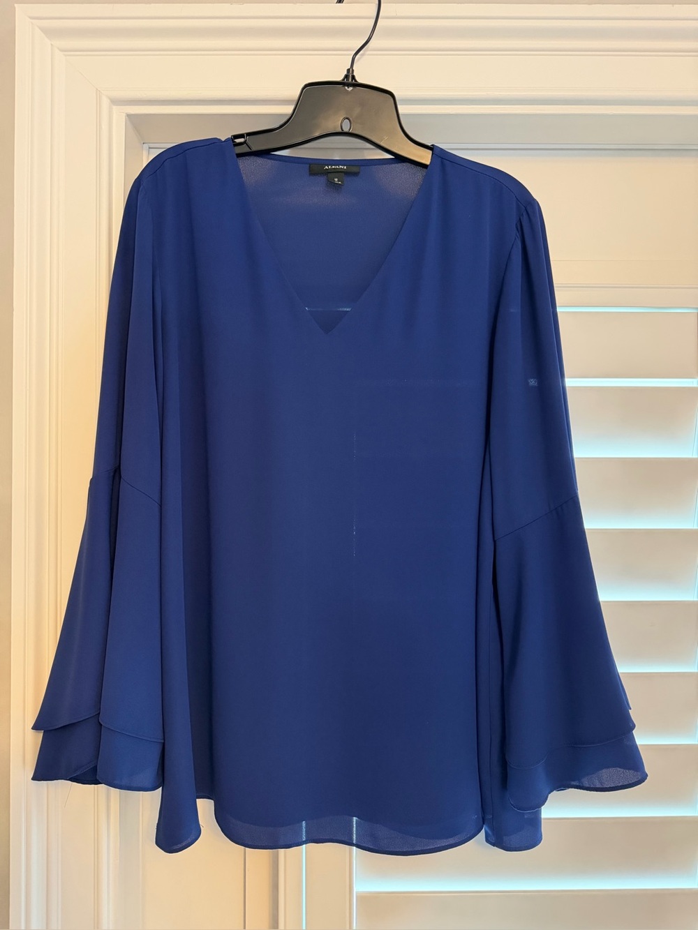 Woman’s Alfani Navy Blue V-Neck Bell Sleeve Top - Size 12